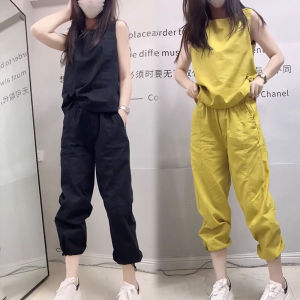 Slimming Loose Womens Fashion Set Pear Body Shape Cover up Summer Two Piece Set Short Sleeve round Neck Pullover Polyester