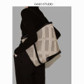 [Guangxia Gaso] Canvas Stitching Leather Tote Bag Female Large-Capacity Bucket Bag Fancy Double-Sided Color Collision Design. 