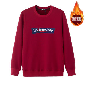 2024 Winter Fleece-Lined Sweater Mens Pullover Thickened Casual round Neck plus Size Long Sleeves Warm T-shirt Tops