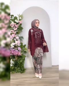Setelan Kebaya Tunik Marcella/Set Kebaya Tunik Selendang/Setelan Kebaya Tunik Wanita Dewasa Terbaru
