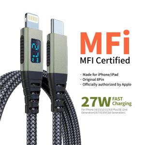 MFI Certified 27W USB-C to Lightning Cable Fast Charging LED Display Screen For iPhone 14/13/12/11/10 Series iPad Pro/Air