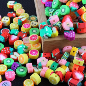 Hạt Cườm Hình Trái Cây Mùa Hè 9-11mm Kiểu Ngẫu Nhiên Làm Từ Đất Sét Polymer Dùng Làm Charm Tự Chế Cho Vòng Tay Vòng Cổ Làm Đồ Trang Sức 100/200 Cái