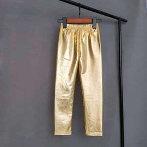 Girls Legging Kids Pants Spring Autumn Children Elastic Faux Leather Leggings Gold Silver Skinny Pencil Pants Girl Leggings
