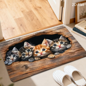 VIKAMA Ins Warm Cute Kitten Doormat Realistic Baby Cats Vintage Ornate Print Non Slip Farmhouse Front Door Decor Rug