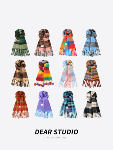 สไตล์ญี่ปุ่นหนา ฤดูหนาว ผ้าพันคอสําหรับผู้หญิงสีรุ้ง งานเต้นรำ Mohair ลายสก็อต ผ้าคลุมไหล่ หลากหลาย อุ่น คอ อุ่น เอ้อ นักเรียน อุปกรณ์เสริม