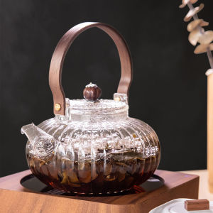 Heat Resistant Glass Teapot  with Filter Wooden Handle