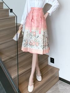 Spring Summer Set New Chinese Style Commuter Hanfu Middle Length Small Size Eight Parts Horse Tailed Skirt Traditional Costume