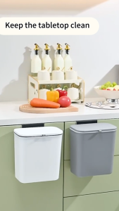 COD 9L Wall Mounted Trash Can with Cover Bathroom Hanging Trash Bin with Lid Garbage Bin for Kitchen
