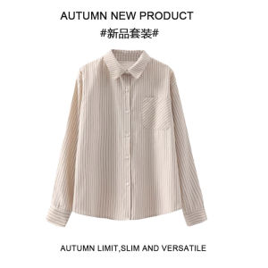Maillard Preppy Style Stripes Shirt Womens Long Sleeve Spring and Autumn Stylish Niche Style French Retro Petite Top
