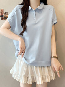 Shalldoer | Casual Retro Solid Color Polo Shirt Summer Fashionable Short Sleeve Womens Base Shirt Versatile T-Shirt Top Button Up Straight Cut