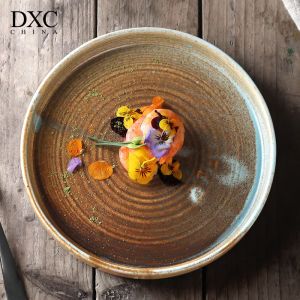 Dxc Retro Ceramic Plate Western Style Salad Plate Simple Creative Home Use Deep Dish Japanese Style Soup Plate Adult Size