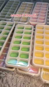 (MIỄN SHIP TOÀN QUỐC) COMBO 5 Khay Làm Đá Silicon Có Nắp Đậy Kháng Khuẩn Chống Mùi Tủ Lạnh Khuôn Làm Đá  Làm Thạch Cao Cấp MẪU MỚI 2022