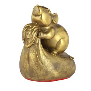 Brass Money Bag Mouse Statue Fortune Zodiac Rat Home Office Fengshui Wealth Decoration