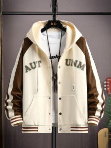 ROMON | Romon Mens Jacket Casual Sporty Open Cardigan Zipper Sweatshirt Outerwear Loose Fit Youth Trendy Spring Autumn Wear