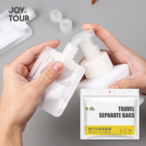 (15pcs) JOY TOUR Portable Travel Refillable Pouch Set Leakproof Toiletry Storage Bags Funnel Labels