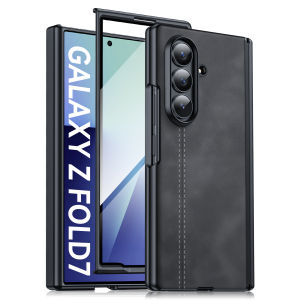 For Galaxy Fold 7 Casewith Hinge Protection HD Protective Film PU Leather Sandblasted PC Shockproof-Red