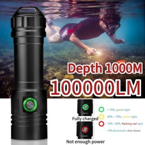 100000 Lumens Professional Diving Flashlight IPX8 Waterproof LED Underwater Lantern Powerful Diving Fishing Hunting Torch