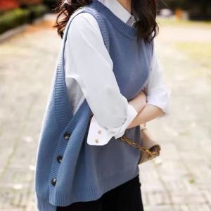 Womens Knitted Vest Top Design Sensation Autumn Fashion Commute Style round Neck Pure Color Casual Wear Regular Length