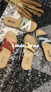 ALENA 3LOOK Sandal Wanita Slop Kokop Slide Sendal Flat Color Series Motif Kombinasi Terbaru 2024