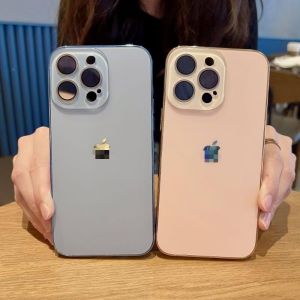 【With LOGO 】Luxury glass camera protective case suitable for iPhone 16 15 14 13 12 11 Pro Max Plus electroplated frame shock-absorbing and anti drop protective case