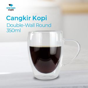 Gelas Cangkir Kopi Anti Panas Double-Wall Borosilicate Glass Round 350ml