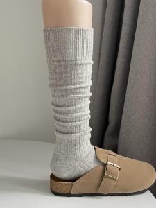 American Retro Brown Stacked Calf Socks Womens Autumn and Winter Trend All-Match Vertical Gray Knee Length Socks Ins Fashion