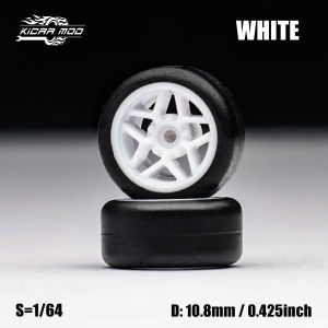 1/64 Model Car White Wheels with Fixed Rubber Tires Comes with Rivets for Diecast Model Refitting Parts for 4pcs 1set