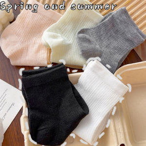 ถุงเท้าชุดเดรสเว้าสีเข้มน่อง5คู่ชุดสตรีฤดูร้อนสบายสไตล์บัลเล่ต์ลำลองถุงเท้าสั้น