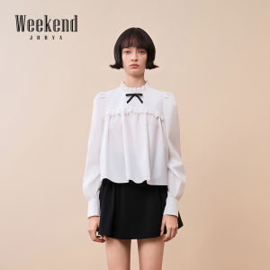 Jorya Weekend Short Bubble Sleeve Shirt Wooden Ear Collar Butterfly Knot Weekend Commute Style Cotton Polyester Spandex Blend