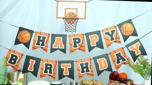 Basketball Happy Birthday Banner Slam Dunk Party Decoration Supplies Kids Teenagers Boys B-day Photo Prop Pennant Ideas NO DIY Required