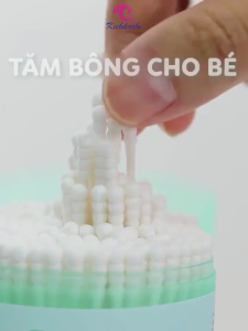 Tăm Bông Sơ Sinh Kichilachi Rose Tăm Bông Trẻ Em Que Thân Giấy hộp gấu 200 cây