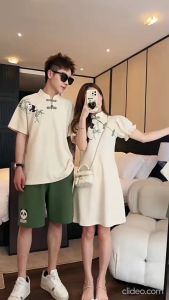 daidai (Ready Stock) Parent Child Family Cheongsam Set CNY Chinese New Year Panda Polo Shirt 亲子装潮流衫短袖中国风熊猫竹子珠套装一家四口母女旗袍