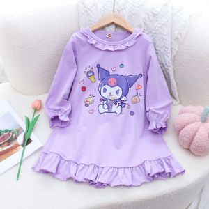 New 2025 Cotton Nightgown for Girls Cartoon Print Home Clothes Baby Toddler Children Dress Pure Cotton Spring Autumn Kids