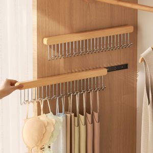 Wooden Row Hook Wall Mounted Hanger Multi-Purpose Hooks Retractable Wardrobe Hook Multifunctional Hanger Rack
