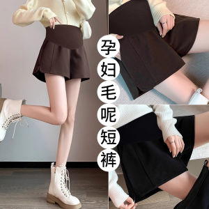 Autumn Winter New Style Maternity Shorts Casual Outerwear Versatile Simple Pregnancy Belly Support Woolen Wide Leg Shorts Boot Pants