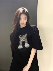 American Retro Pure Cotton Short Sleeve T-Shirt Women Summer Loose Korean Style Half Sleeve Design Unique Top round Neck