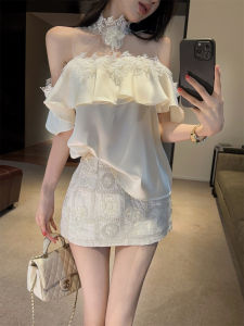 GUZILIAN | Bộ Áo Blouse Dễ Thương Voan Quây và Chân Váy