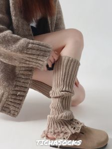 ฤดูใบไม้ร่วง ฤดูหนาว Coffee Knitted ถุงน่อง ผู้หญิง เลกกิ้ง มีรูและขอบ มีสไตล์ อะคริลิค ถุงเท้าถึงกลางน่อง ถุงเท้าสําหรับทุกฤดูกาล