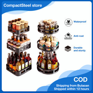 CompactSteel store 1/2/3 Layers 360° Rotating Storage Rack Kitchen Shelf Organizer Condiment Spice Spinner Bottle Organizer With Handle Turntable Tray