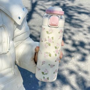 1pc 700ML Printed Insulated Sports Water Bottle - One-Touch Lid with Straw & Sip Option Cute Thermos for Outdoor
