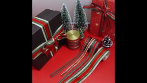 5-10yards/lot Polyester Two-tone Chrismas Style Ribbon Red Green Stripe Packaging Ribbon For DIY Chrismas Gifts Wrapping