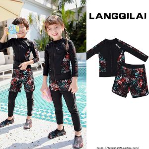 Parent-Child Diving Suit Womens Two-Piece Childrens Long-Sleeved Sunscreen Jellyfish Suit Snorkeling Suit Surfing Suit Mens Couple Swimsuit