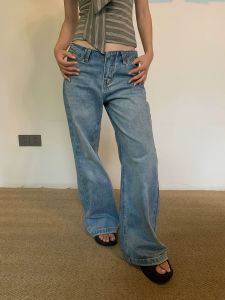 Casual High Waist Cotton Jeans Womens Straight Leg Trousers Summer 2025 Pocket Design Personalized Divided Pocket Jeans