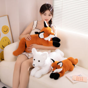 JOJO CASTLE Realistic Furry Fox Plush Toys Soft Stuffed Long Tail White Red Fox Doll Huggable Pillow For Children Birthday Christmas Gift