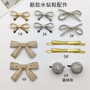 Fashionable Metal Butterfly Knot Shoe Buckle round Ball Rhinestone Shoe Accessories Shoe Decorations Repairing Shoe Materials