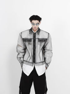 Punk Style Mens Jacket Outerwear Design Sensation Mesh Shirt Long Sleeve Loose Fit Youthful Popular Four Seasons Universal