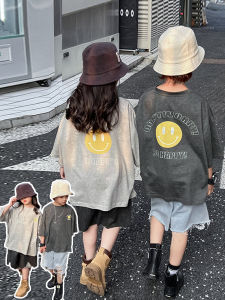 Áo Thun Trẻ Em Mùa Hè Mới Tay Ngắn Dáng Rộng Cotton Thoải Mái in Hình Mặt Cười Phong Cách Hàn Quốc Cho Bé Trai Và Bé Gái