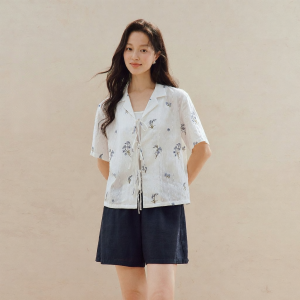 INMAN | Cotton Embroidered Cuban Collar Ladies Short Sleeve Shirt