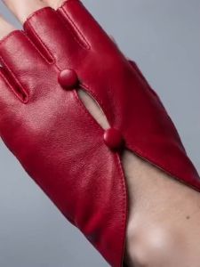 Foxy-style cut-out buttoned leather half-finger gloves for women perfect for motorcycle riding bar performances weddings