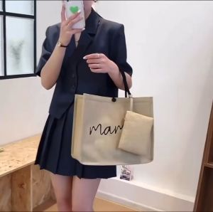 Thai Plain Style fashion Ladies Large Capacity Shopping Abaca Tote Bags W/Coins pouch Burlap Q148